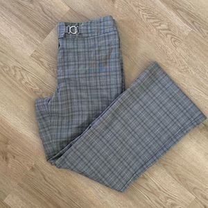 Mid Rise Plaid Belt Detail Trouser Pants